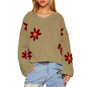 POL / New Chenille Embroidered Floral Pullover Sweater / Boho Floral Tunic Top